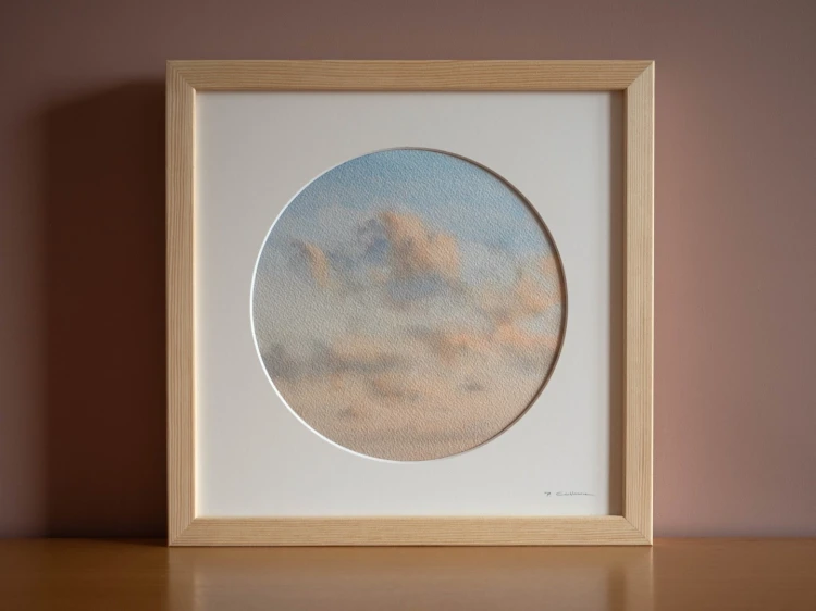 Reprodukcja "Dotknięte światłem" w drewnianej ramie i passe-partout