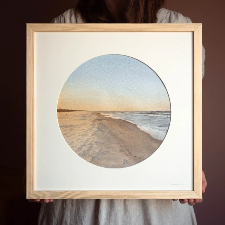 Piotr Cieślewicz - morski pejzaż akwarelowy w oprawie