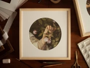 Reprodukcja "Róża" w passe-partout i drewnianej ramie