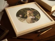 Reprodukcja "Róża" w passe-partout i drewnianej ramie