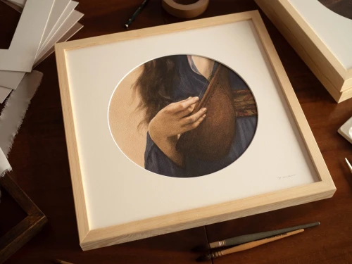 Reprodukcja "Lutnia" w passe-partout i drewnianej ramie