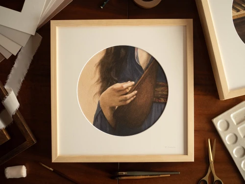 Reprodukcja "Lutnia" w passe-partout i drewnianej ramie