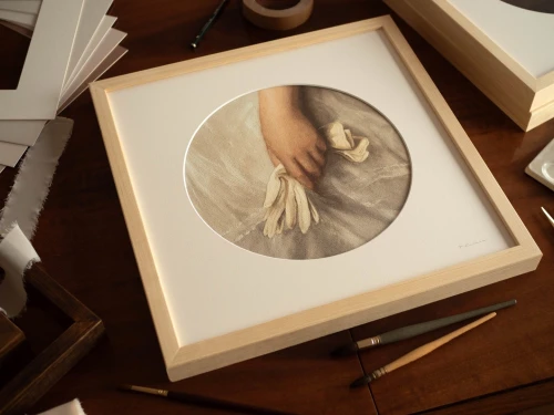 Reprodukcja "Rękawiczka" w passe-partout i drewnianej ramie