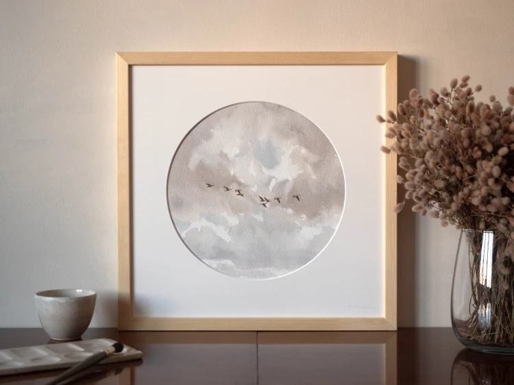 Obraz akwarelowy "Ucieczka" w oprawie - Piotr Cieślewicz