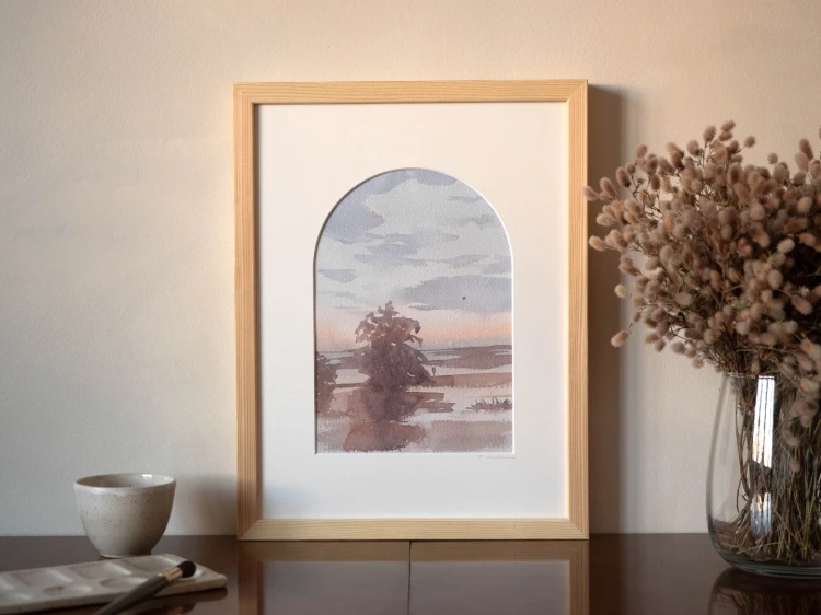 Obraz akwarelowy "Rozlewisko" w oprawie - Piotr Cieślewicz