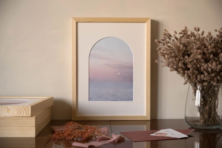 Reprodukcja "Tafla" w drewnianej ramie i passe-partout