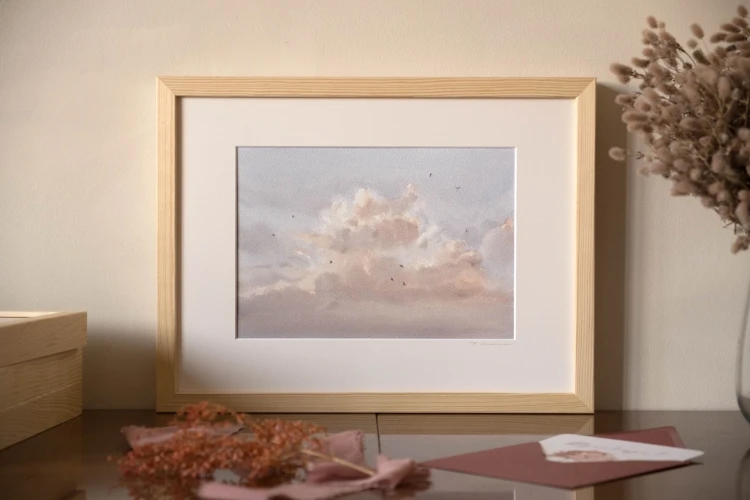 Reprodukcja "Mgnienie" w drewnianej ramie i passe-partout