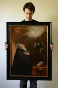 Kopia obrazu "Saint Benedict's Vision of the Globe and the three Angels" (autor: Alonso Cano) wykonana przez Piotra Cieślewicza