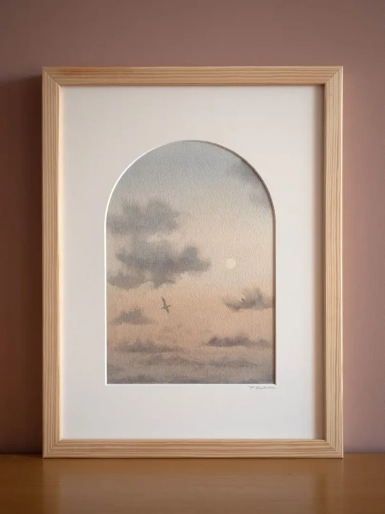 Reprodukcja "Obłoki" w drewnianej ramie i passe-partout