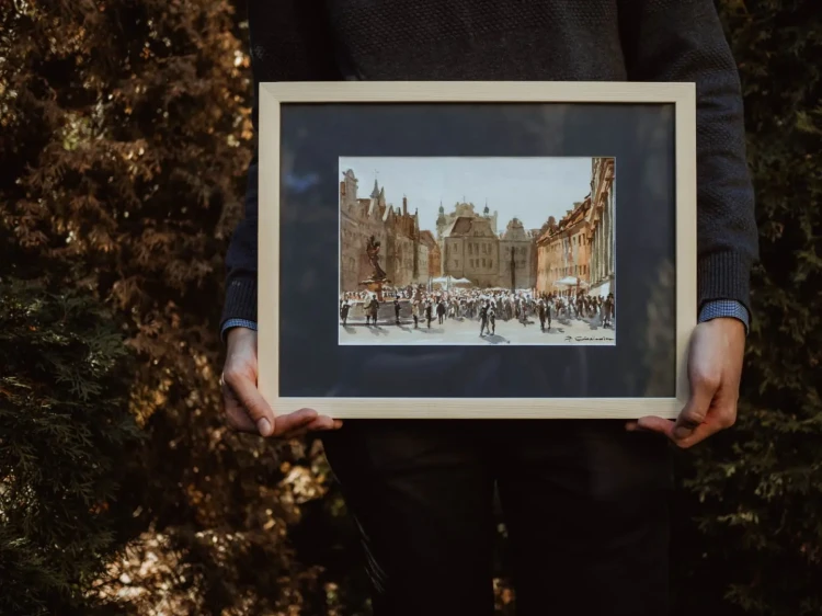 Piotr Cieślewicz - pejzaż akwarelowy "Kamieniczki na Starym Rynku"