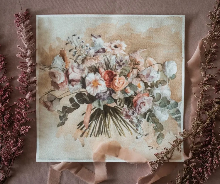 Piotr Cieślewicz - akwarelowy obraz "Bukiet z eukaliptusem"