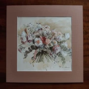 Piotr Cieślewicz - akwarelowy obraz "Bukiet z eukaliptusem" (w passe-partout)