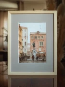 Piotr Cieślewicz - obraz akwarelowy "Pomnik w Wenecji" z passe-partout i ramą