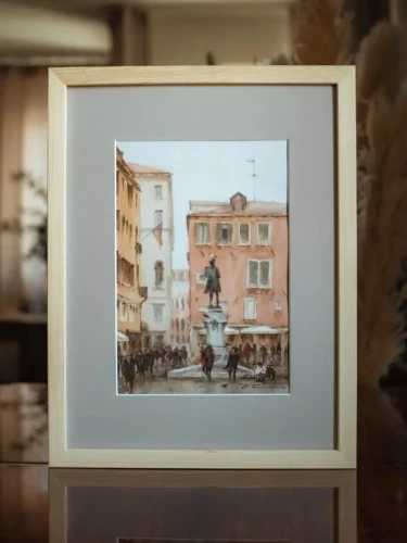 Piotr Cieślewicz - obraz akwarelowy "Pomnik w Wenecji" z passe-partout i ramą