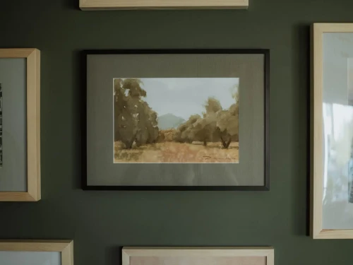 Piotr Cieślewicz - obraz akwarelowy "Gaj oliwny" z passe-partout i ramą