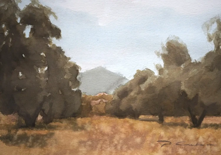 Piotr Cieślewicz - obraz akwarelowy "Gaj oliwny"