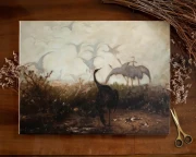 Kopia obrazu "Żurawie" (autor: Józef Chełmoński) wykonana przez Piotra Cieślewicza