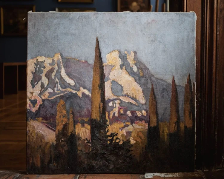 Kopia obrazu "Pejzaż krymski" (autor: Władysław Jarocki) wykonana przez Piotra Cieślewicza