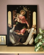 Kopia obrazu "Matka Boża Pompejańska" (autor: nieznany) wykonana przez Piotra Cieślewicza na podobraziu metalowym