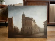 Piotr Cieślewicz - obraz olejny "Zamglone miasto" (Hotel Polonia w Toruniu)