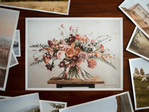 Piotr Cieślewicz - reprodukcja akwareli "Bukiet z różową wstążką"