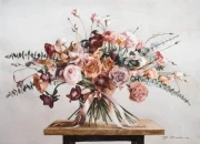 Piotr Cieślewicz - reprodukcja akwareli "Bukiet z różową wstążką"