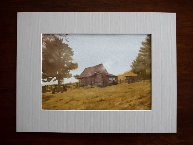 Piotr Cieślewicz - obraz akwarelowy "Bacówka" z passe-partout