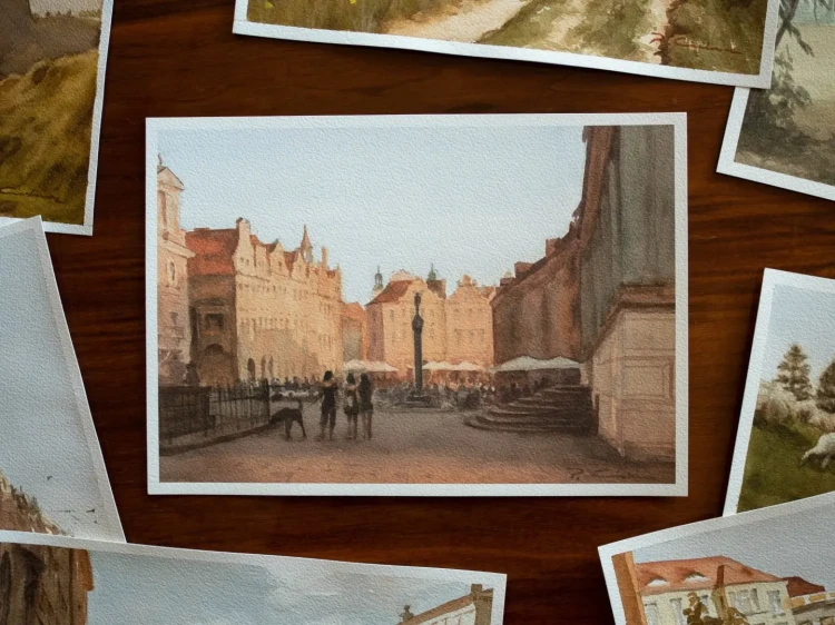 Piotr Cieślewicz - reprodukcja akwareli "Na poznańskim rynku"