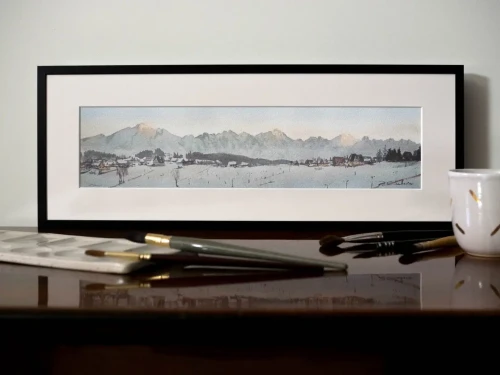 Piotr Cieślewicz - reprodukcja akwareli "Tatry zimą" (czarna aluminiowa rama i kremowe passe-partout)