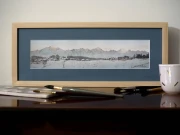 Piotr Cieślewicz - reprodukcja akwareli "Tatry zimą" w oprawie (drewniana rama i niebieskie passe-partout)