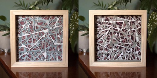 Natłok utkany, wycinanki w drewnianych ramach